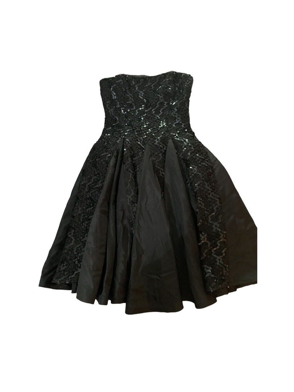 Vtg PANTAGIS 1980 Union Black Sequin Taffeta Full Circle Strapless Eve Gown 3/4